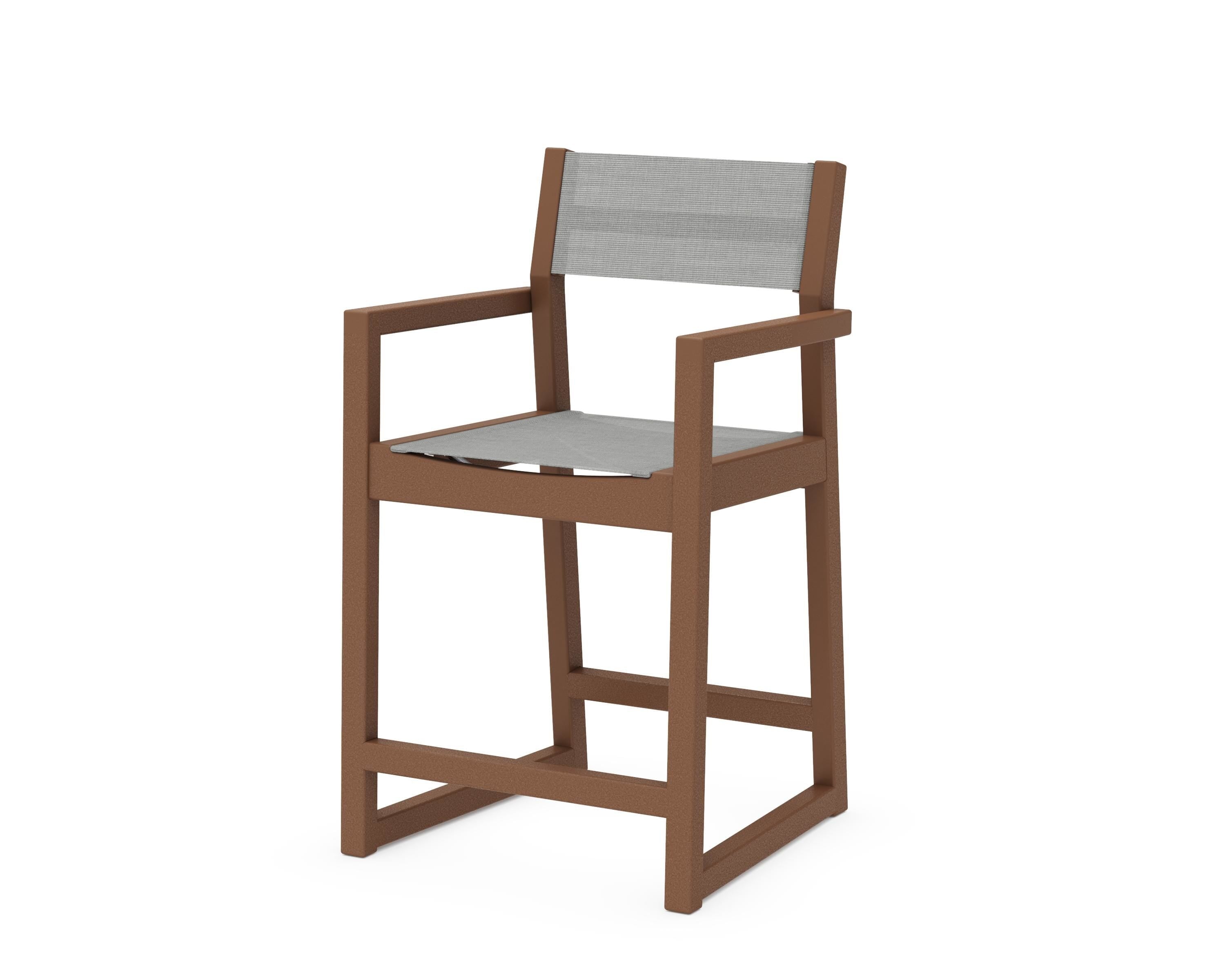 POLYWOOD® EDGE Sling Counter Arm Chair in Teak / Metallic Sling