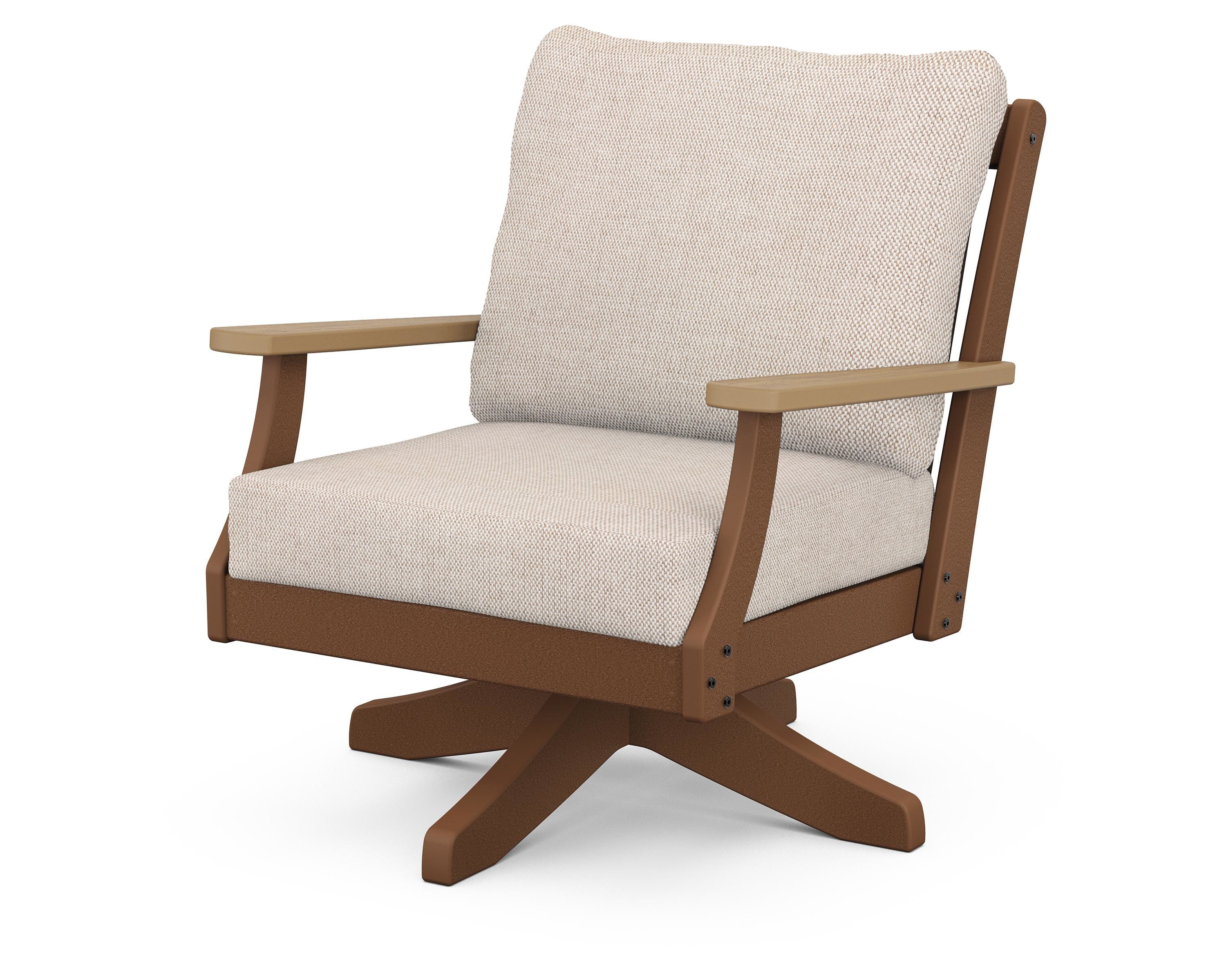 POLYWOOD® Braxton Deep Seating Swivel Chair in Teak / Natural / Blend Linen