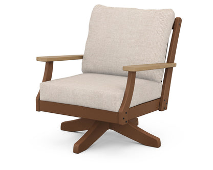 POLYWOOD® Braxton Deep Seating Swivel Chair in Teak / Natural / Blend Linen