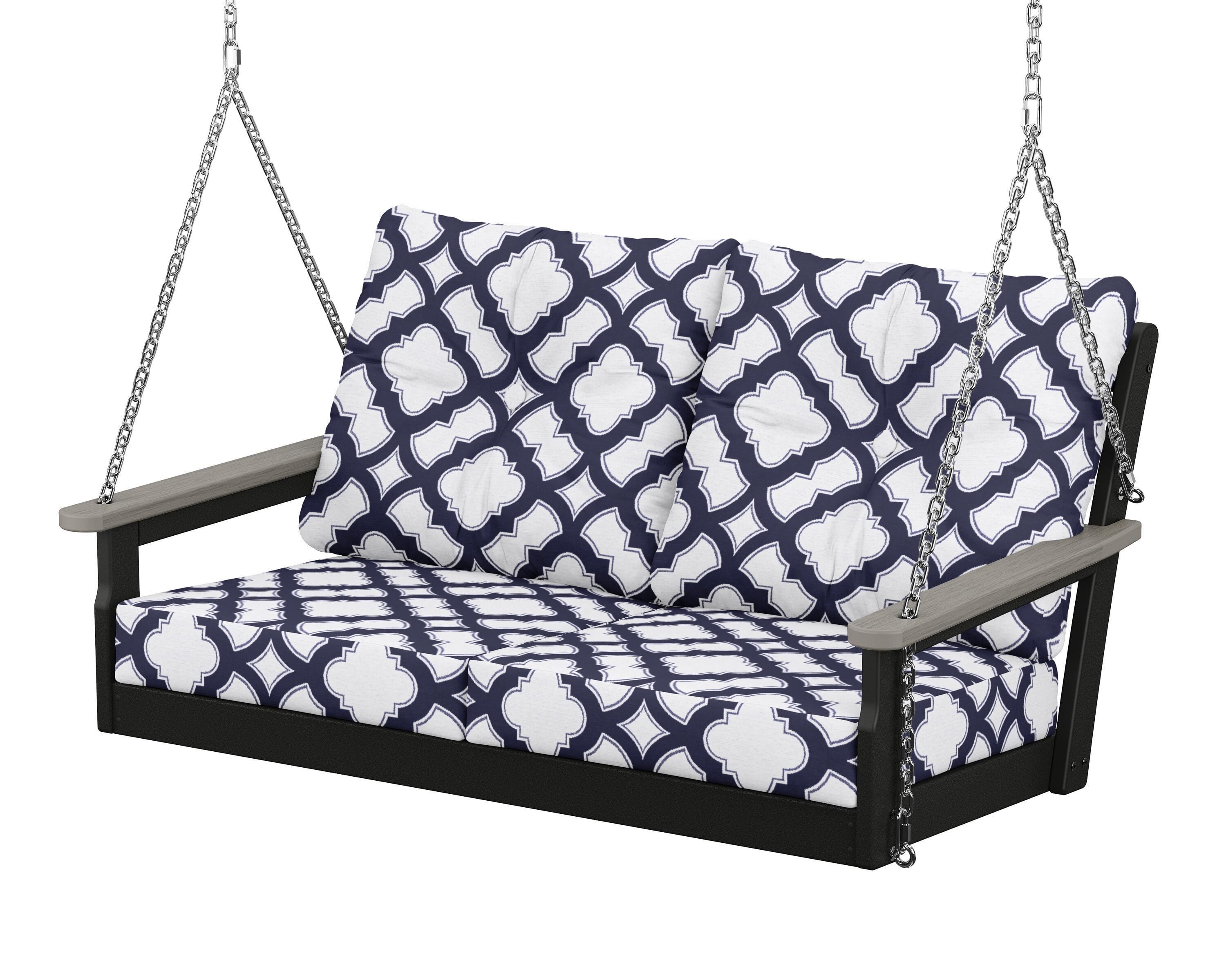 POLYWOOD® Vineyard Deep Seating Swing in Black / Driftwood / Trellis Navy