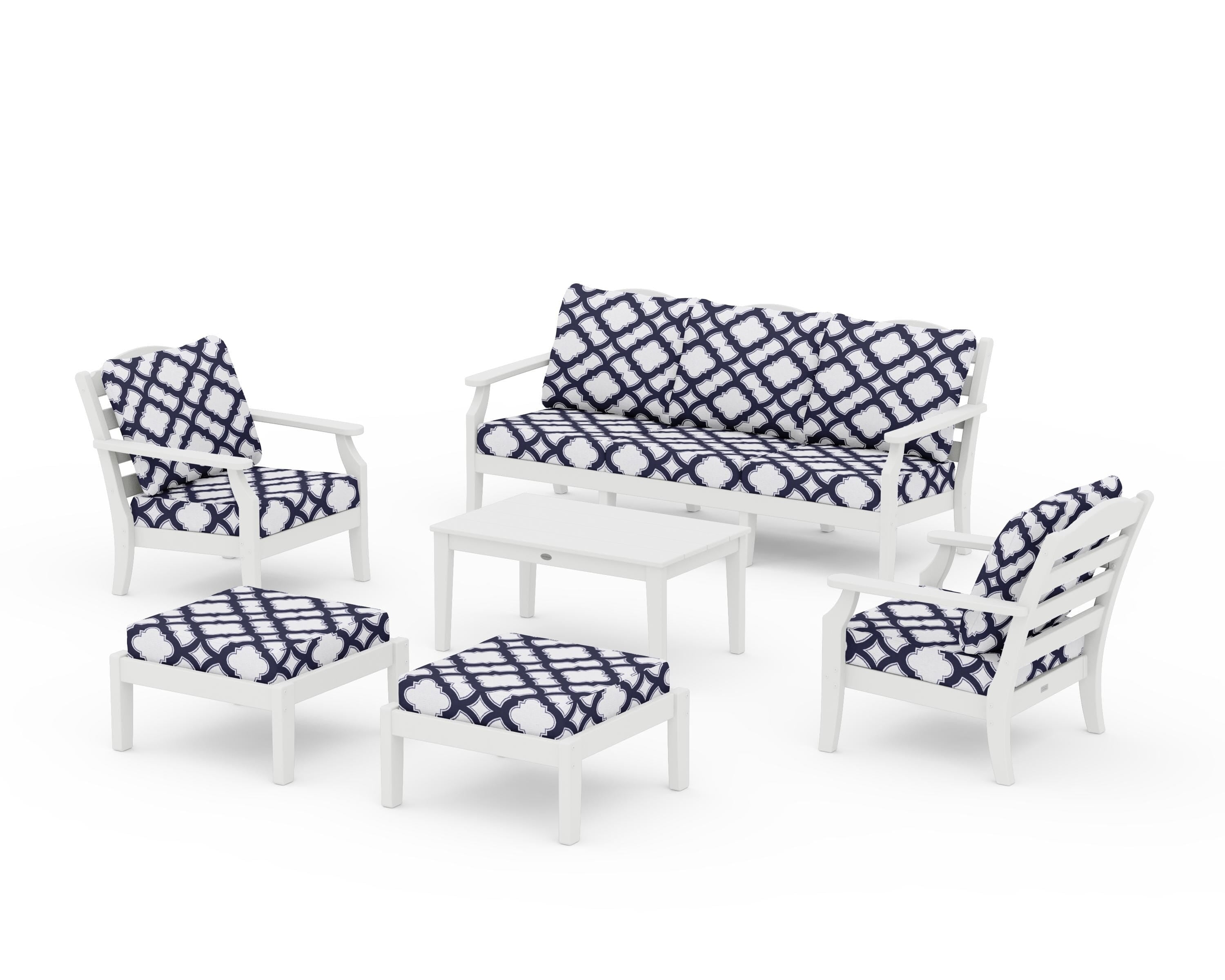 Draper James™ by  POLYWOOD® Savannah 6-Piece Lounge Sofa Set in White / Trellis Navy
