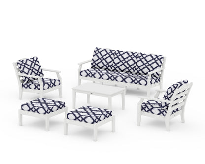 Draper James™ by  POLYWOOD® Savannah 6-Piece Lounge Sofa Set in White / Trellis Navy