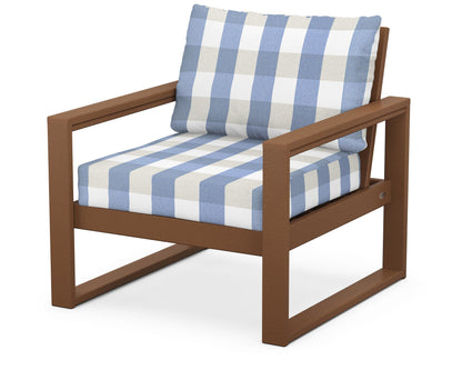 POLYWOOD® EDGE Club Chair in Teak / Buffalo Plaid Sky Blue