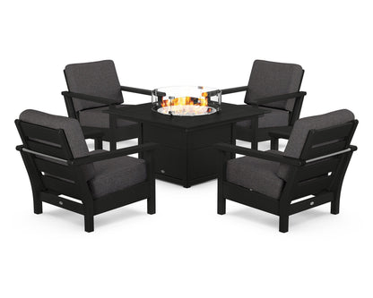 POLYWOOD® Harbour 5-Piece Conversation Set with Fire Pit Table in Black / Ash Charcoal