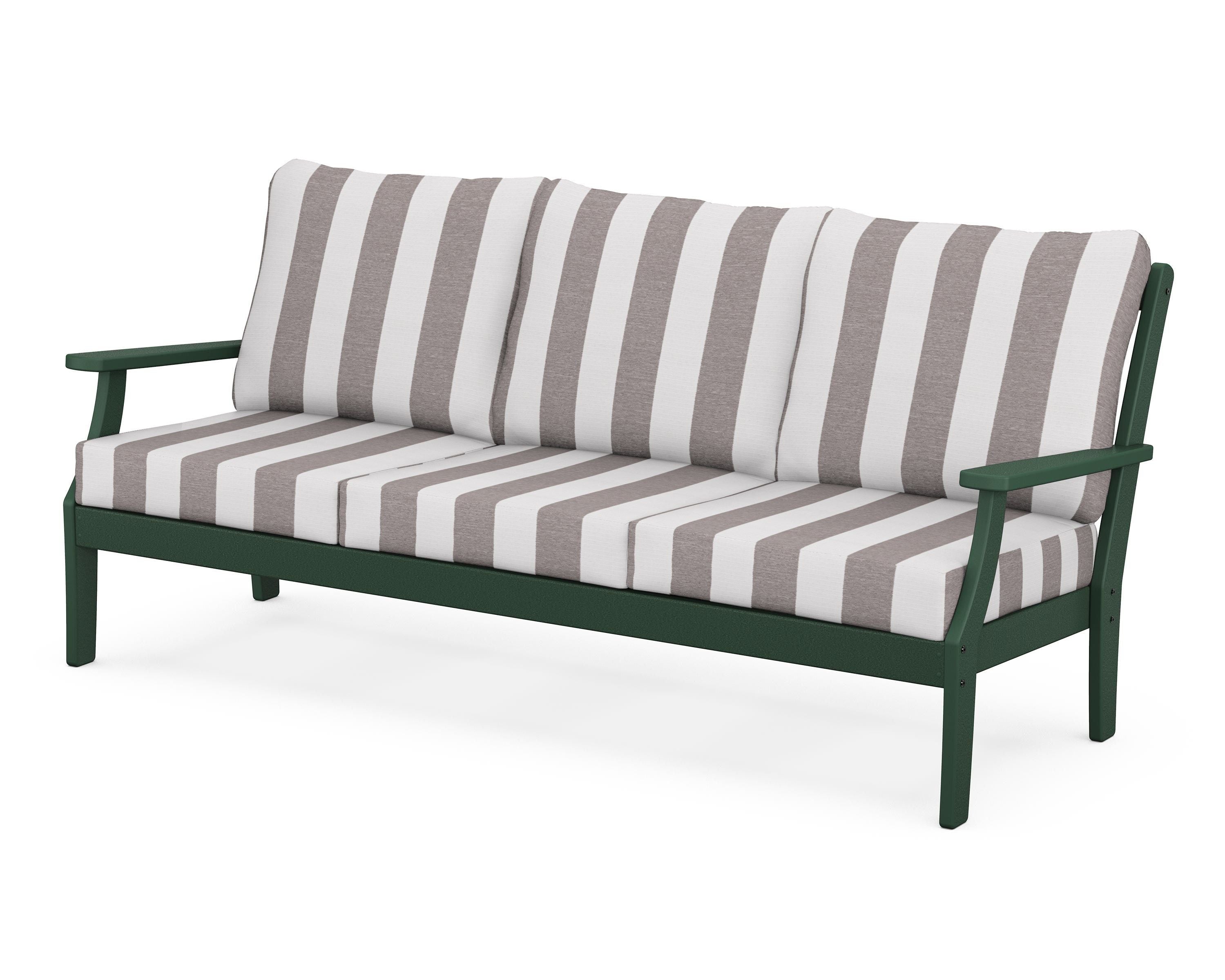 POLYWOOD® Braxton Deep Seating Sofa in Green / Cabana Stripe Grey Mist