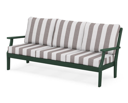 POLYWOOD® Braxton Deep Seating Sofa in Green / Cabana Stripe Grey Mist