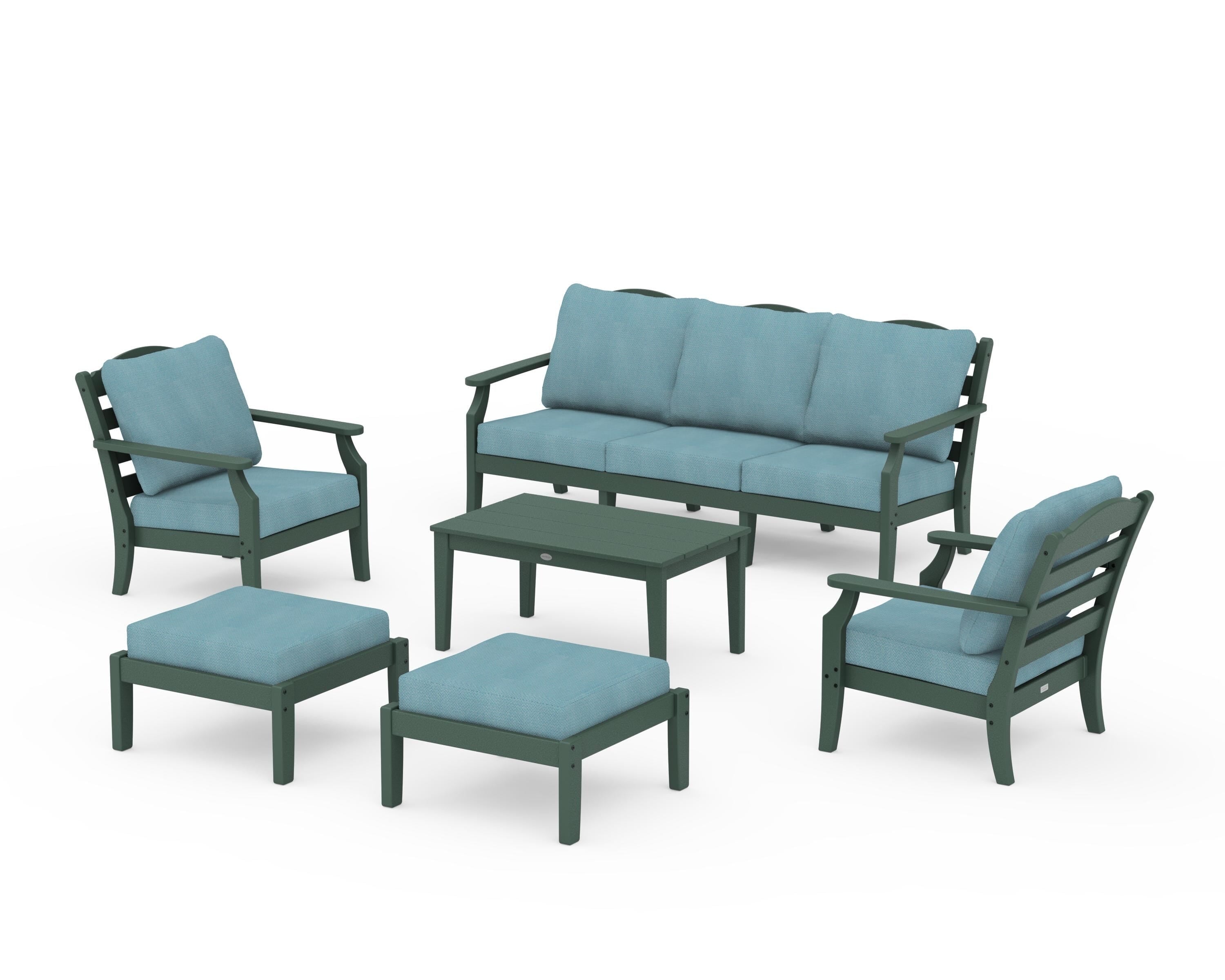 Draper James™ by  POLYWOOD® Savannah 6-Piece Lounge Sofa Set in Green / Lattice Sky Blue