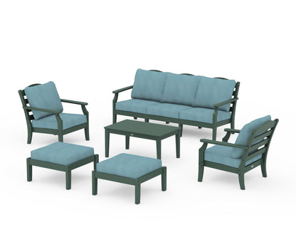 Draper James™ by  POLYWOOD® Savannah 6-Piece Lounge Sofa Set in Green / Lattice Sky Blue