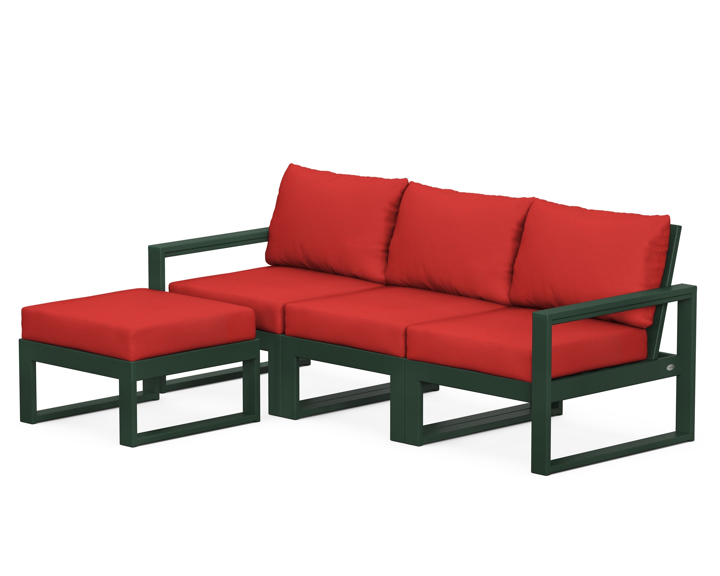 POLYWOOD® EDGE 4-Piece Modular Deep Seating Set with Ottoman in Green / Crimson Linen