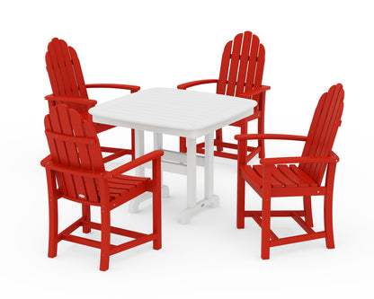 POLYWOOD® Classic Adirondack 5-Piece Dining Set in Sunset Red / White