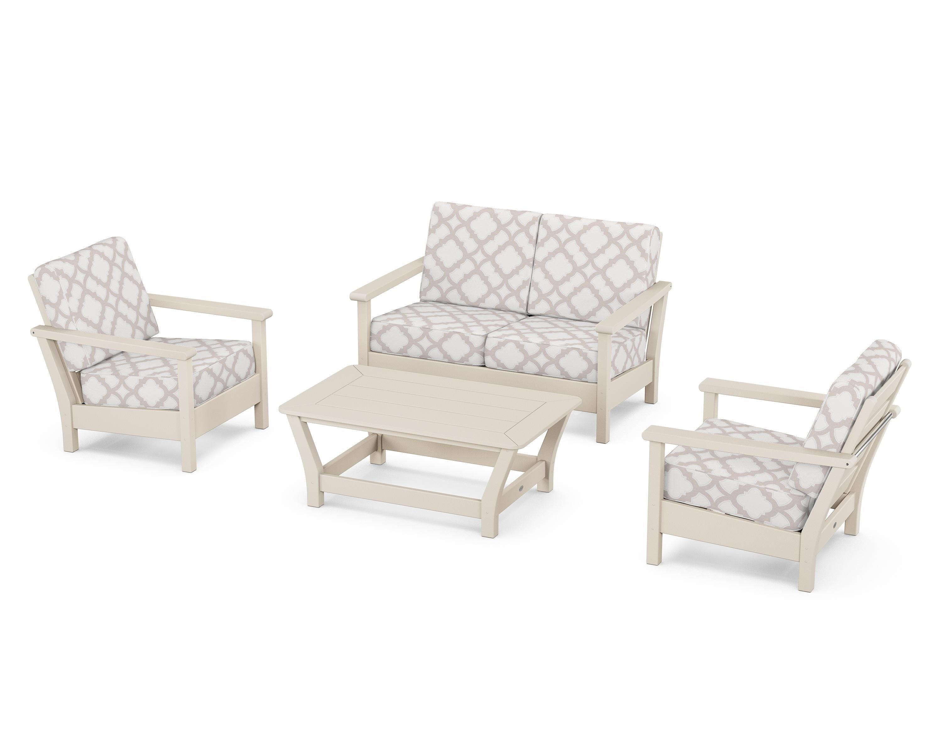 POLYWOOD® Harbour 4-Piece Deep Seating Set in Sand / Trellis Dune Burlap