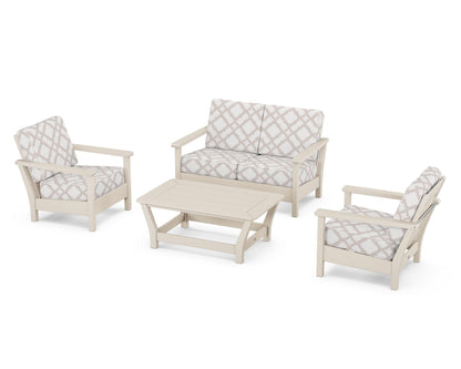 POLYWOOD® Harbour 4-Piece Deep Seating Set in Sand / Trellis Dune Burlap