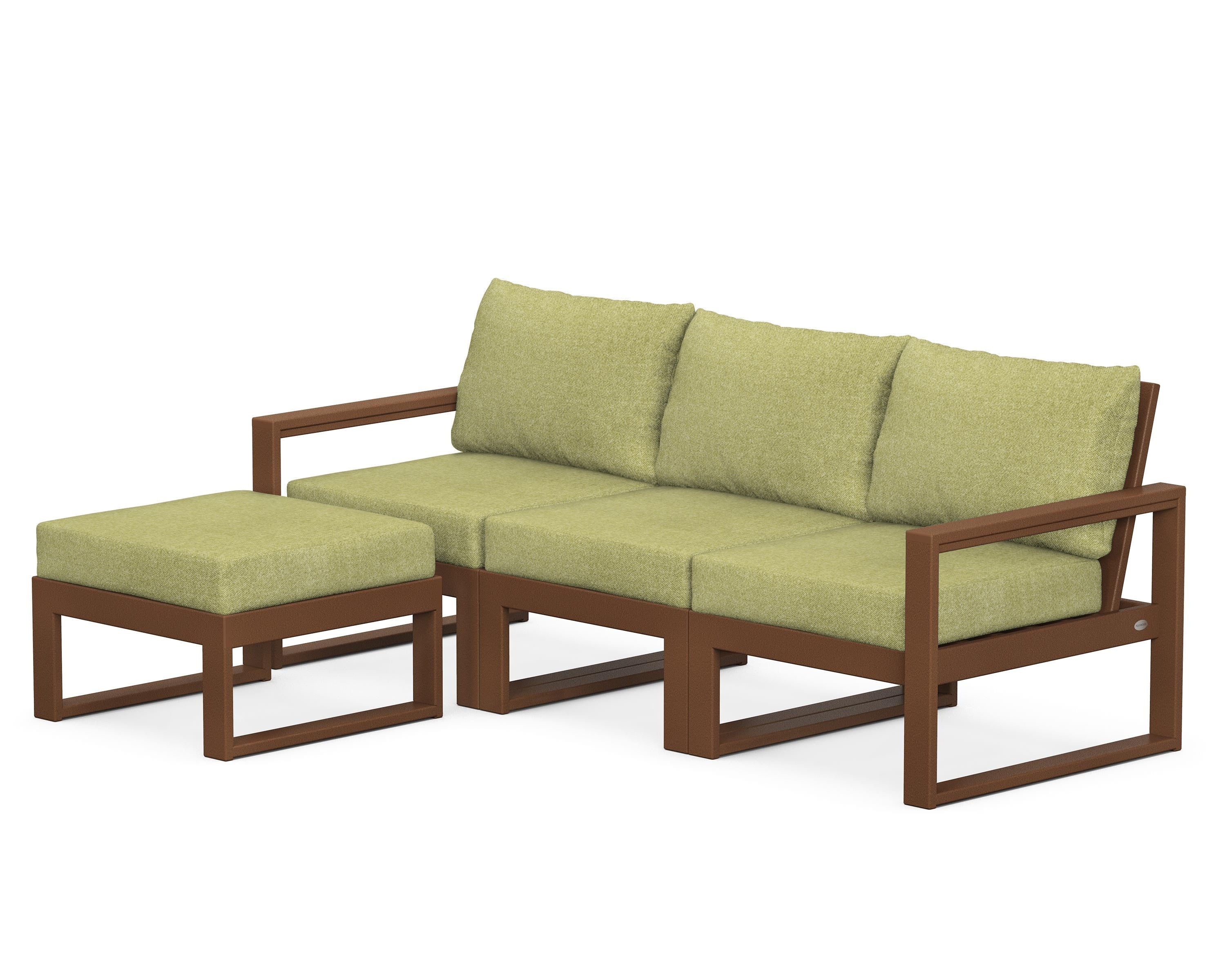 POLYWOOD® EDGE 4-Piece Modular Deep Seating Set with Ottoman in Teak / Chartreuse Boucle