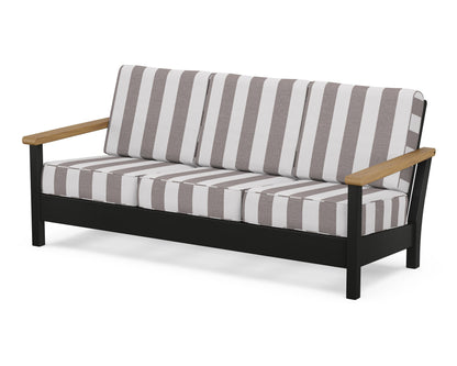 POLYWOOD® Harbour Deep Seating Sofa in Black / Natural / Cabana Stripe Grey Mist