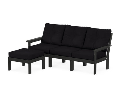 POLYWOOD® Vineyard 4-Piece Sectional with Ottoman in Black / Midnight Linen