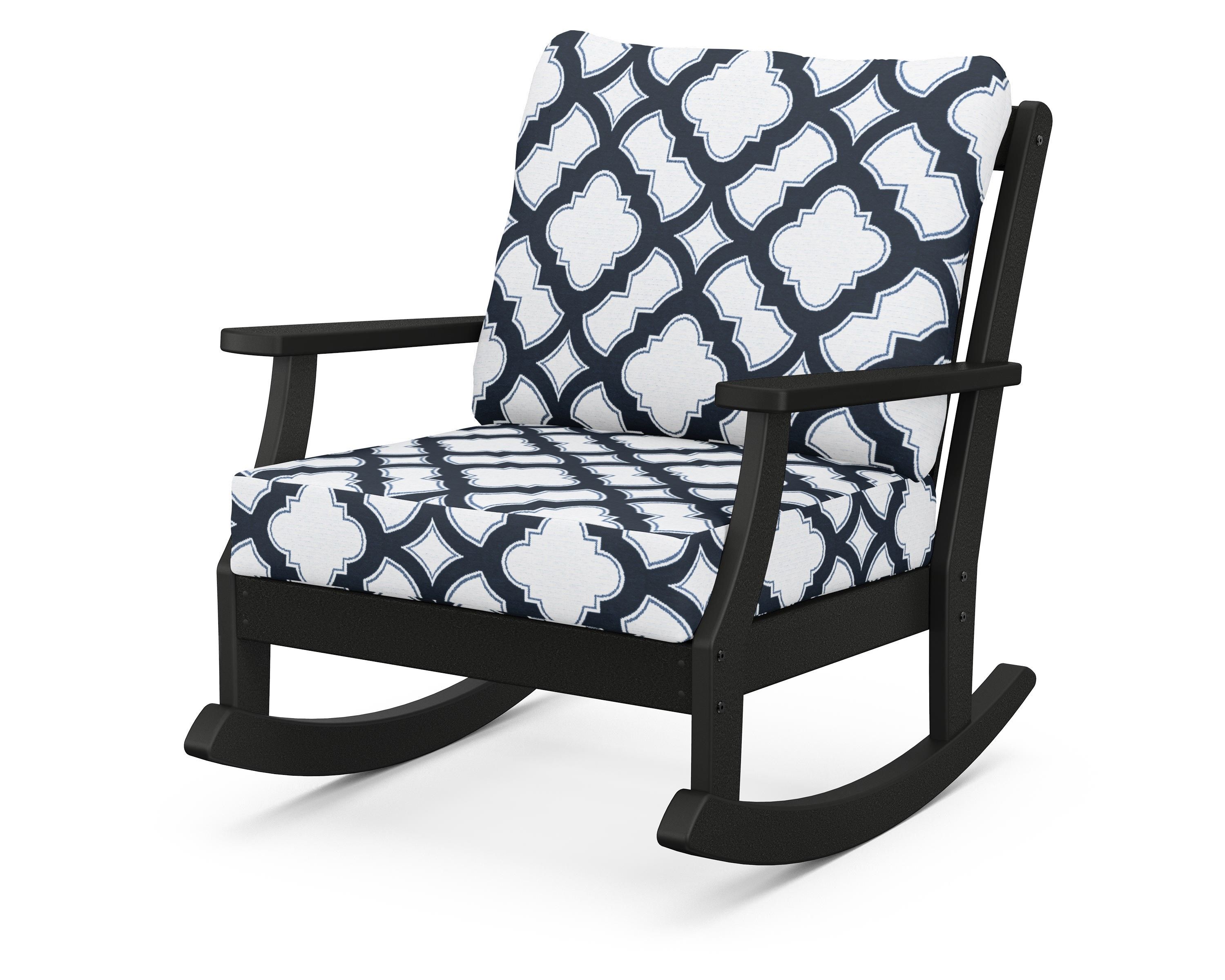 POLYWOOD® Braxton Deep Seating Rocking Chair in Black / Trellis Marine Indigo