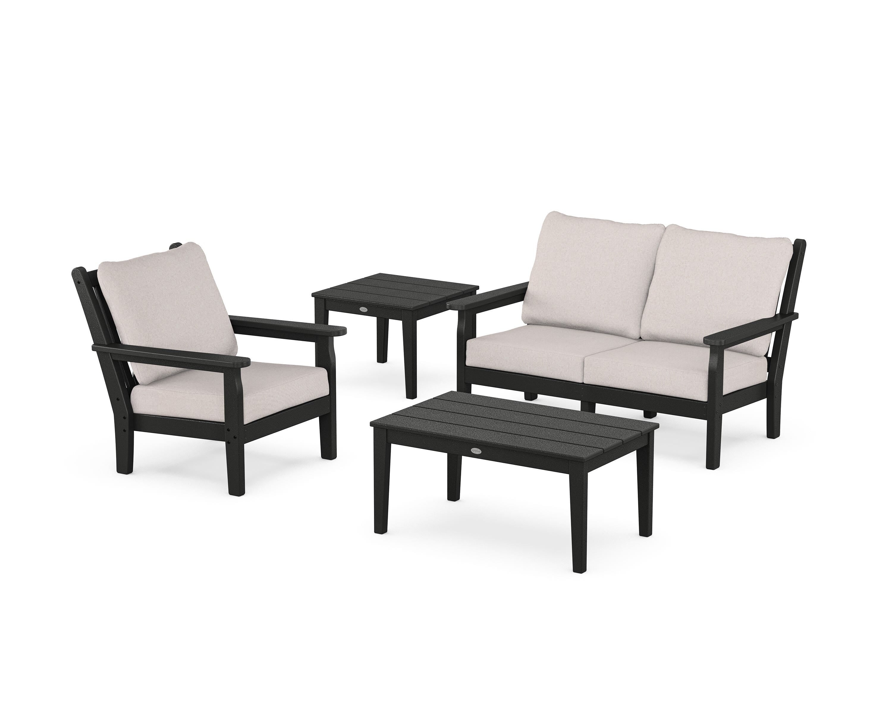 POLYWOOD® Chippendale 4-Piece Deep Seating Set in Black / Dune Burlap