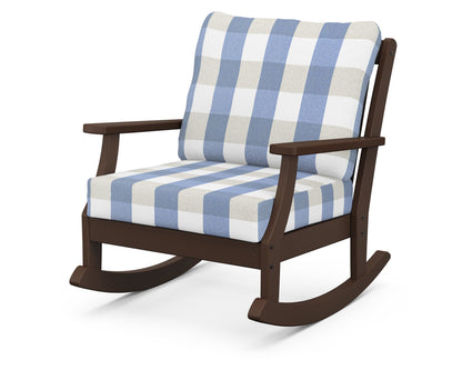 POLYWOOD® Braxton Deep Seating Rocking Chair in Mahogany / Buffalo Plaid Sky Blue