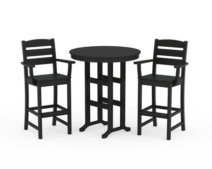 POLYWOOD® Lakeside 3-Piece Round Bar Arm Chair Set in Black
