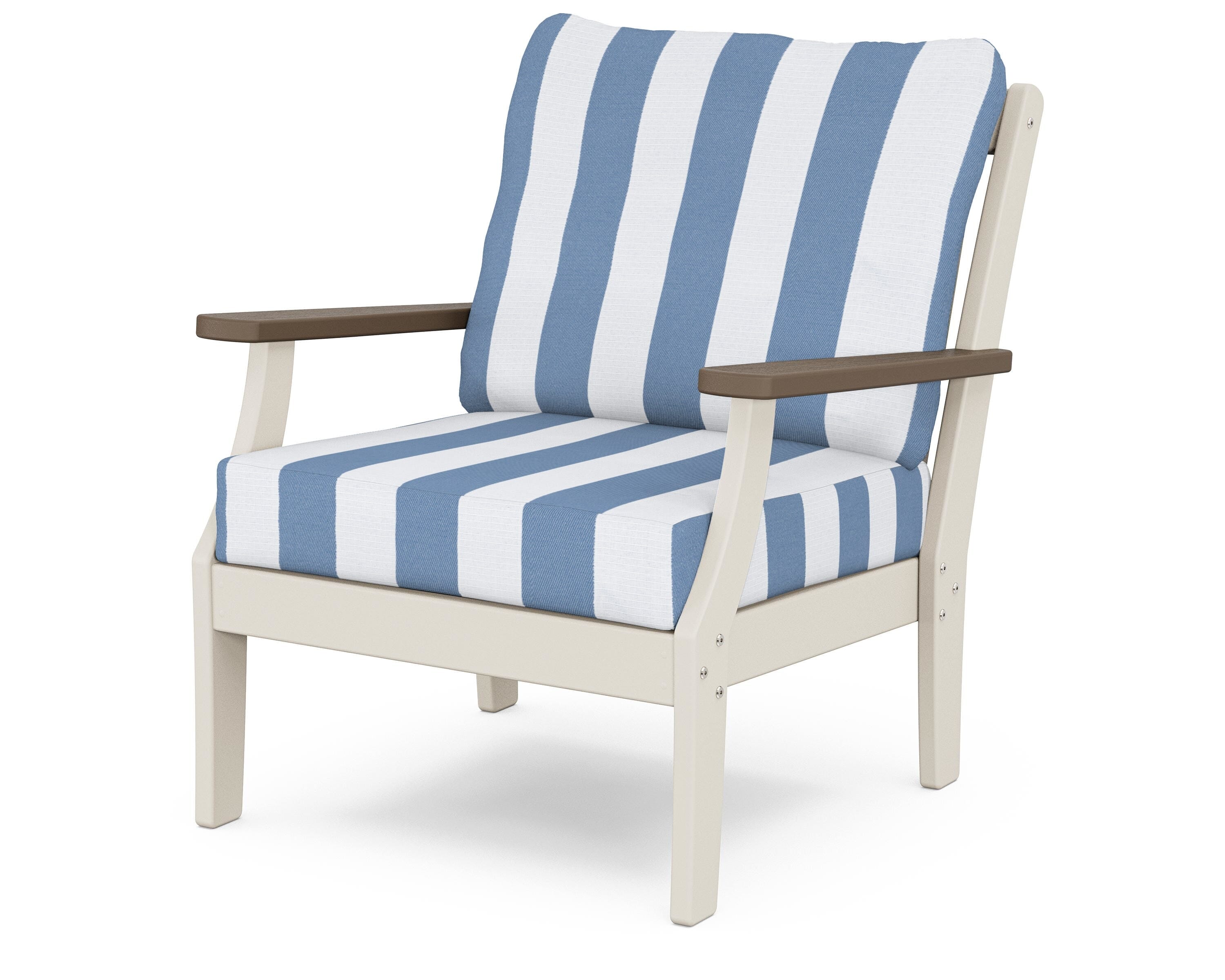POLYWOOD® Braxton Deep Seating Chair in Sand / Kona / Cabana Stripe Sky Blue