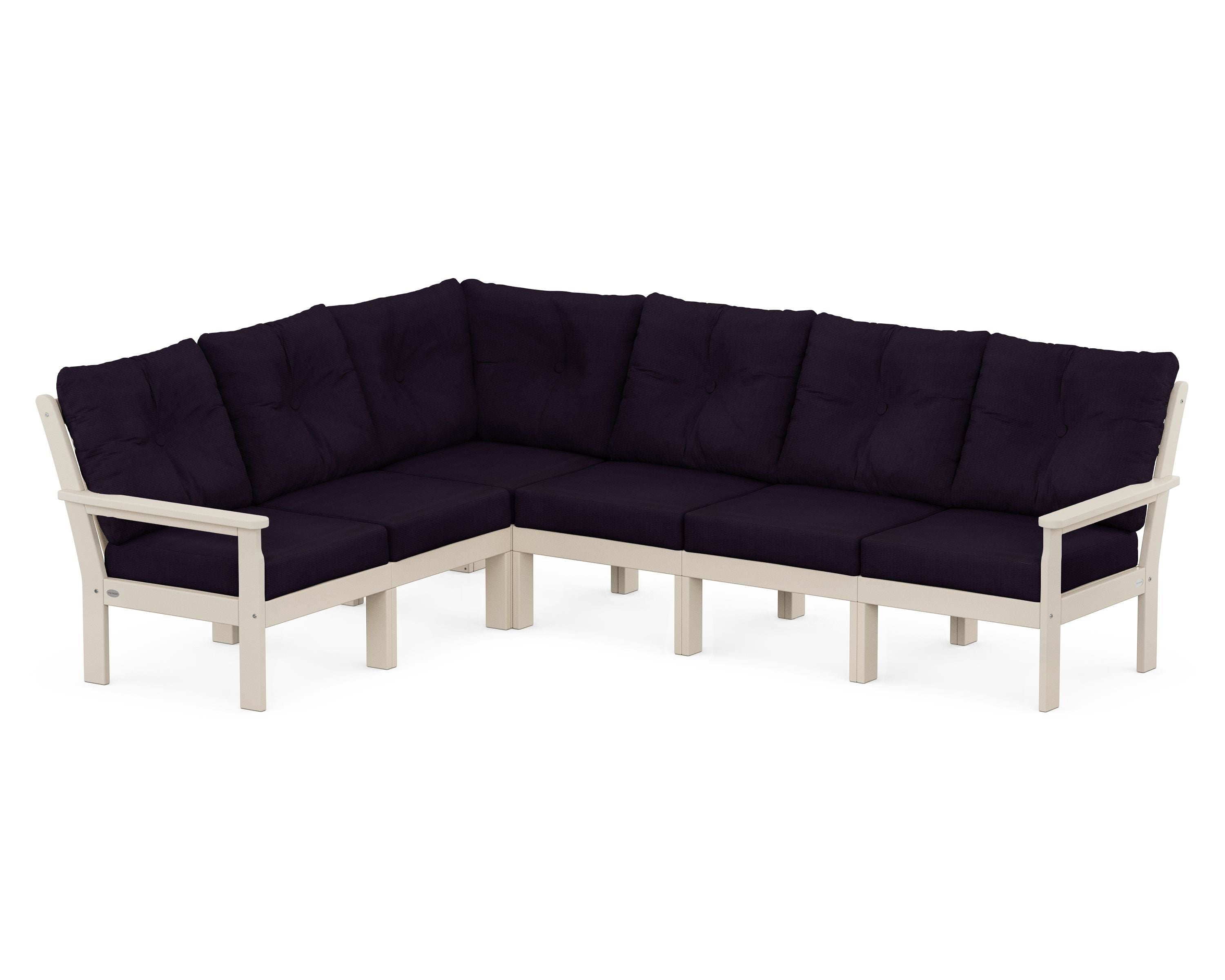 POLYWOOD® Vineyard 6-Piece Sectional in Sand / Navy Linen