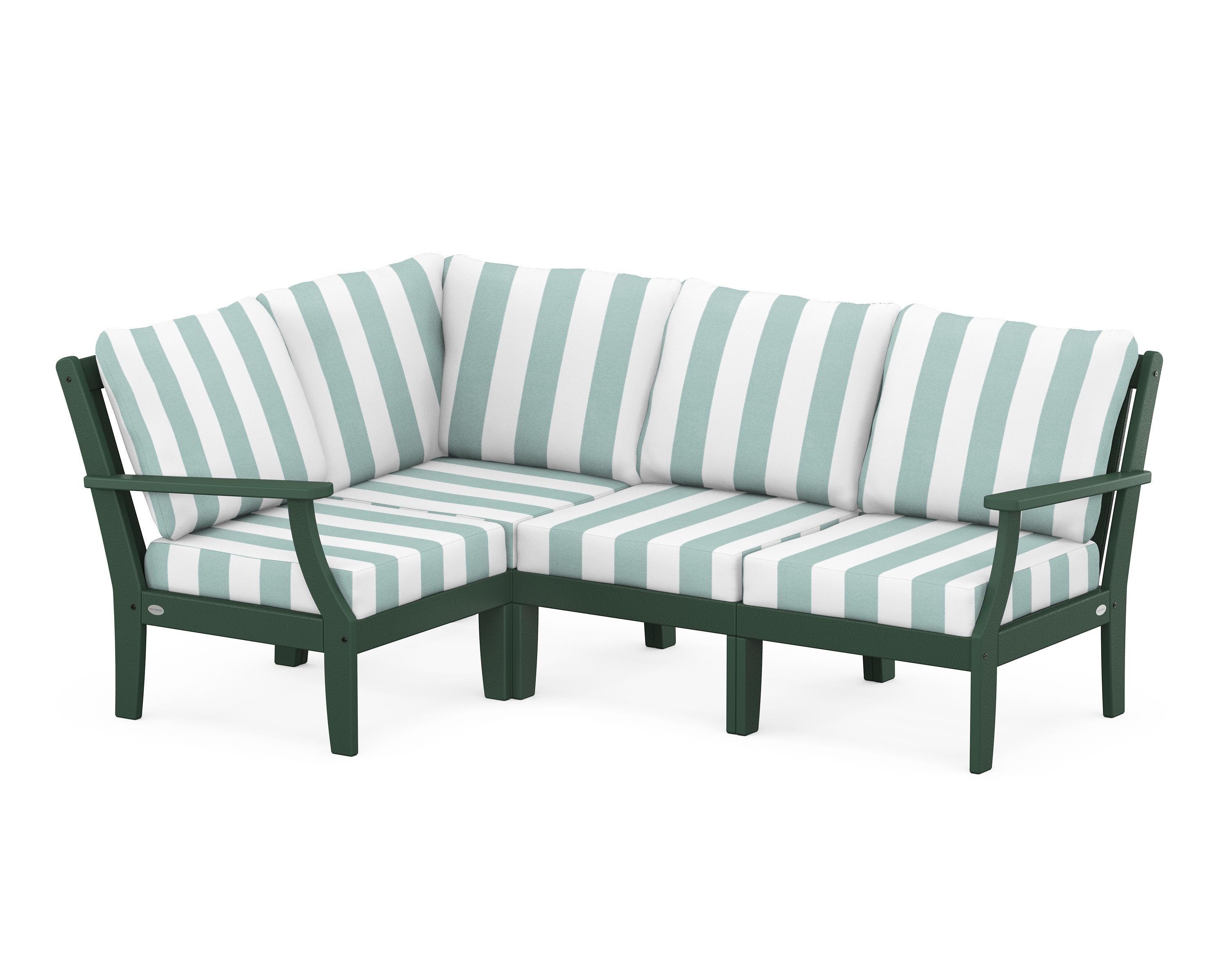 POLYWOOD® Braxton Modular 4-Piece Deep Seating Set in Green / Cabana Stripe Glacier Spa