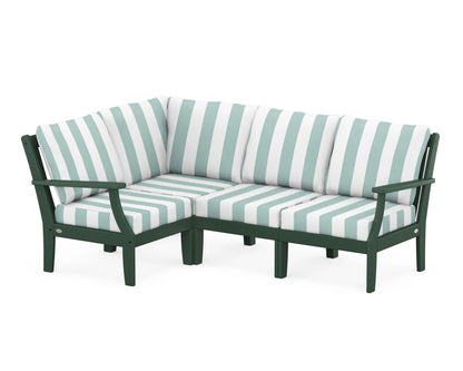 POLYWOOD® Braxton Modular 4-Piece Deep Seating Set in Green / Cabana Stripe Glacier Spa