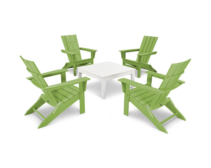 POLYWOOD® Quattro Folding Chair 5-Piece Conversation Set in Lime / White