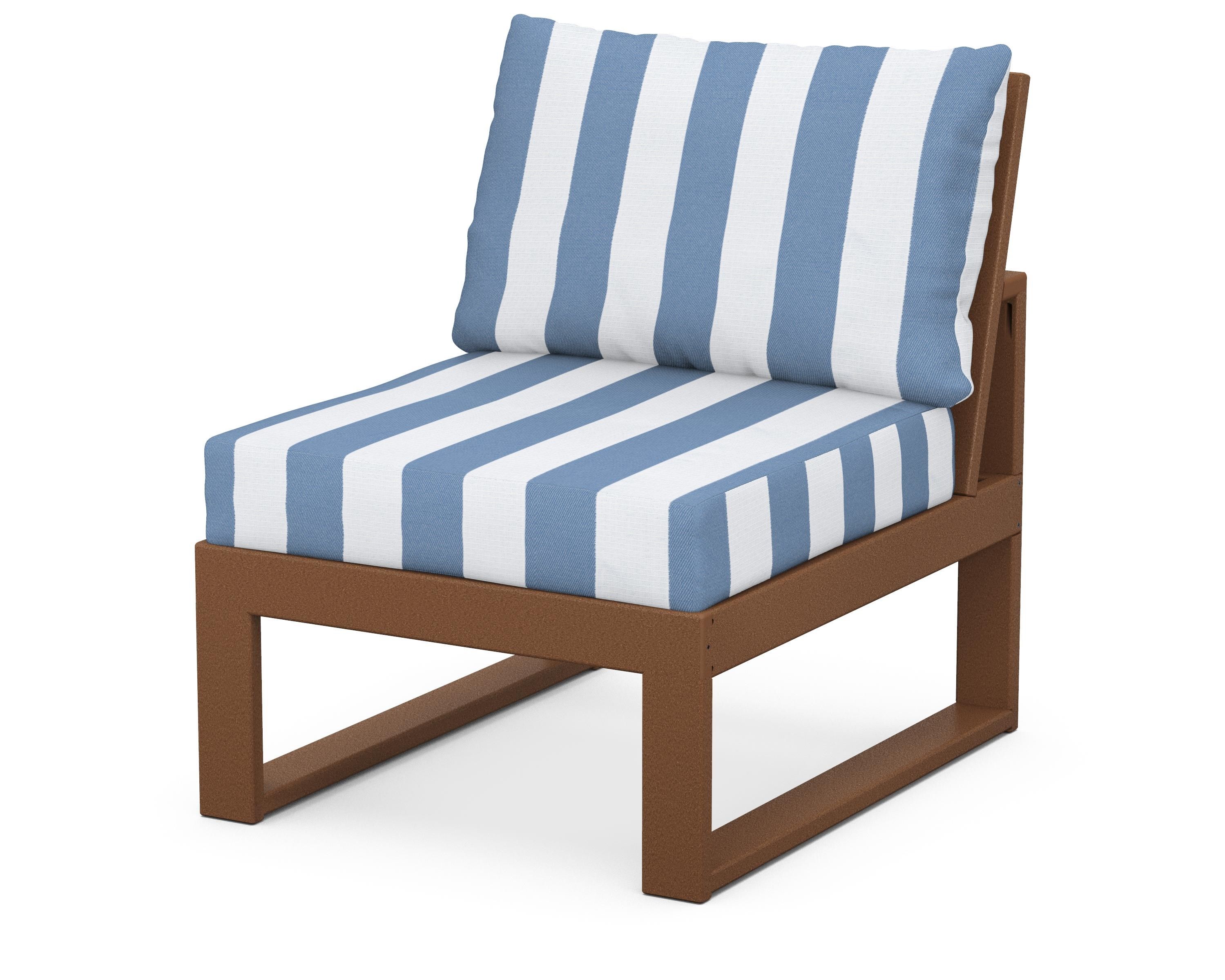 Unbranded Modular Armless Chair in Teak / Cabana Stripe Sky Blue