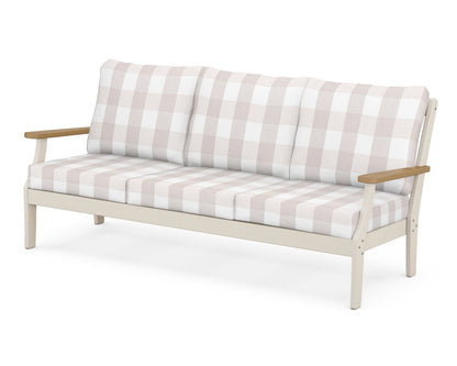 POLYWOOD® Braxton Deep Seating Sofa in Sand / Natural / Buffalo Plaid Dune Burlap