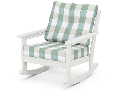 POLYWOOD® Vineyard Deep Seating Rocking Chair in Vintage White / Buffalo Plaid Glacier Spa