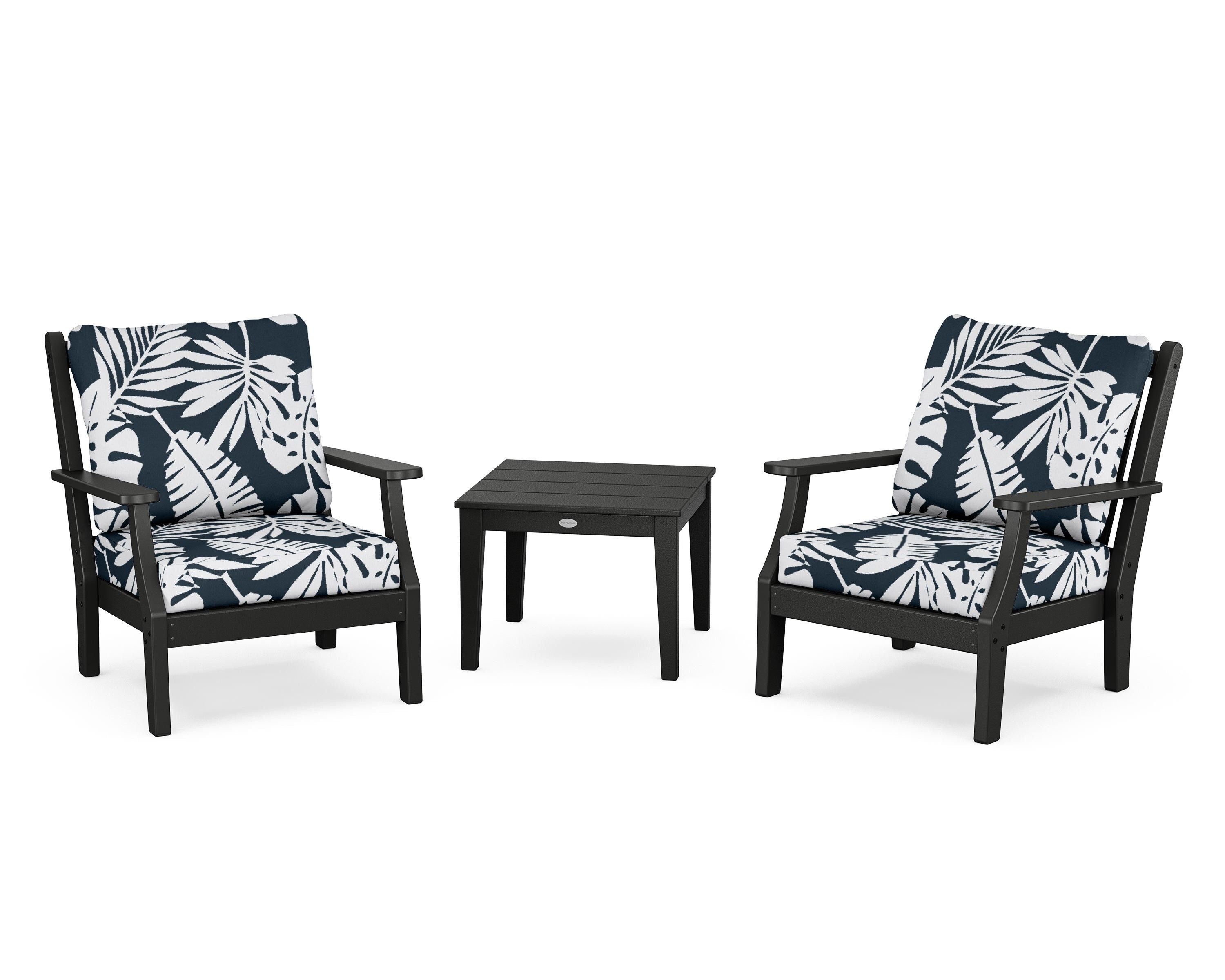 Country Living Wovendale 3-Piece Deep Seating Set in Black / Leaf Marine Indigo
