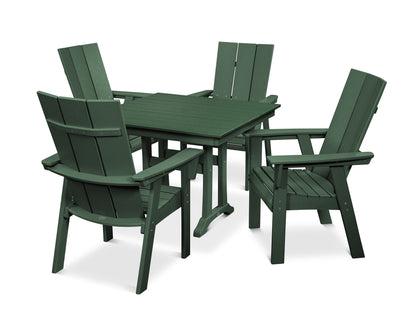 POLYWOOD® Modern Curveback Adirondack 5-Piece Farmhouse Trestle Dining Set in Green