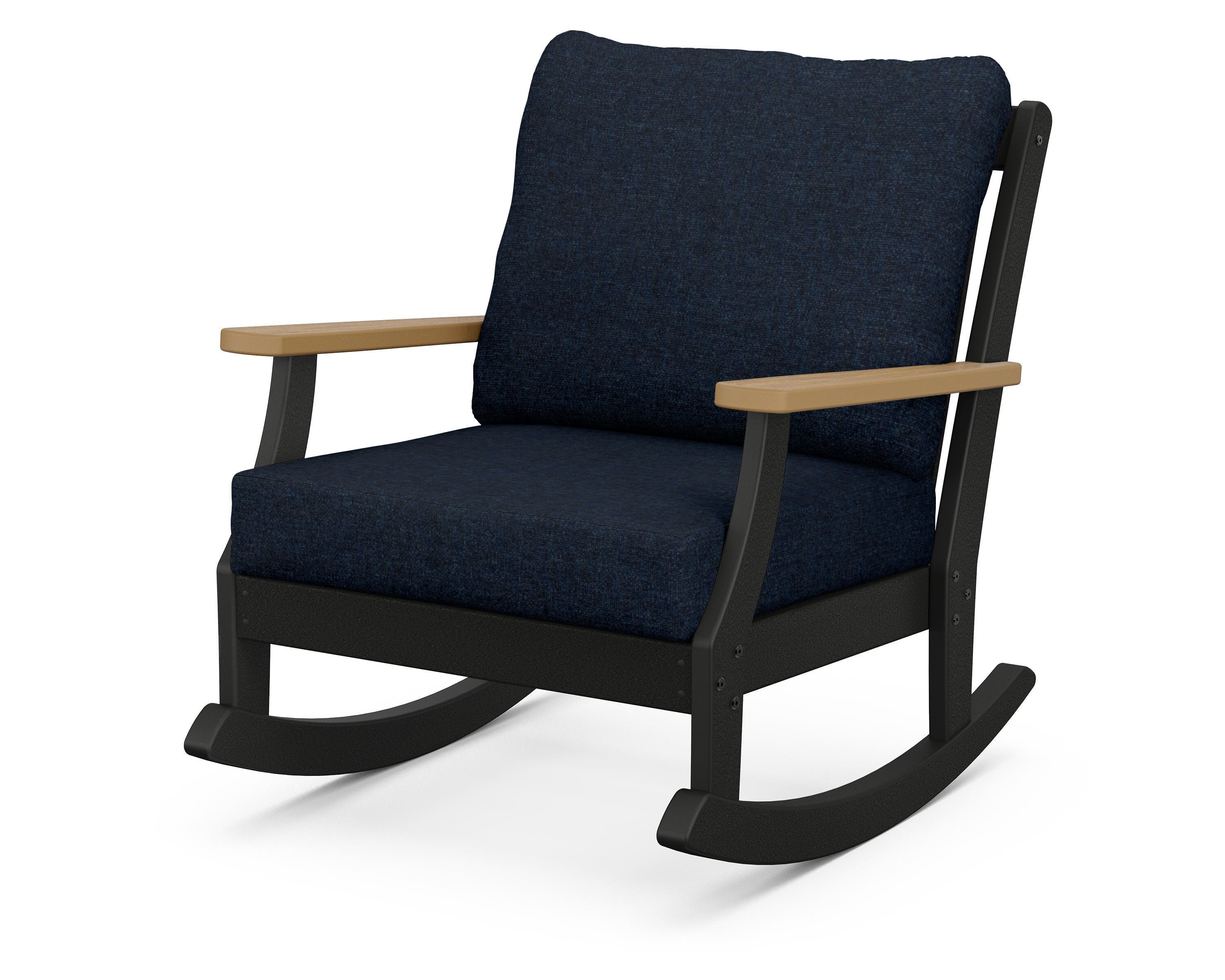 POLYWOOD® Braxton Deep Seating Rocking Chair in Black / Natural / Marine Indigo
