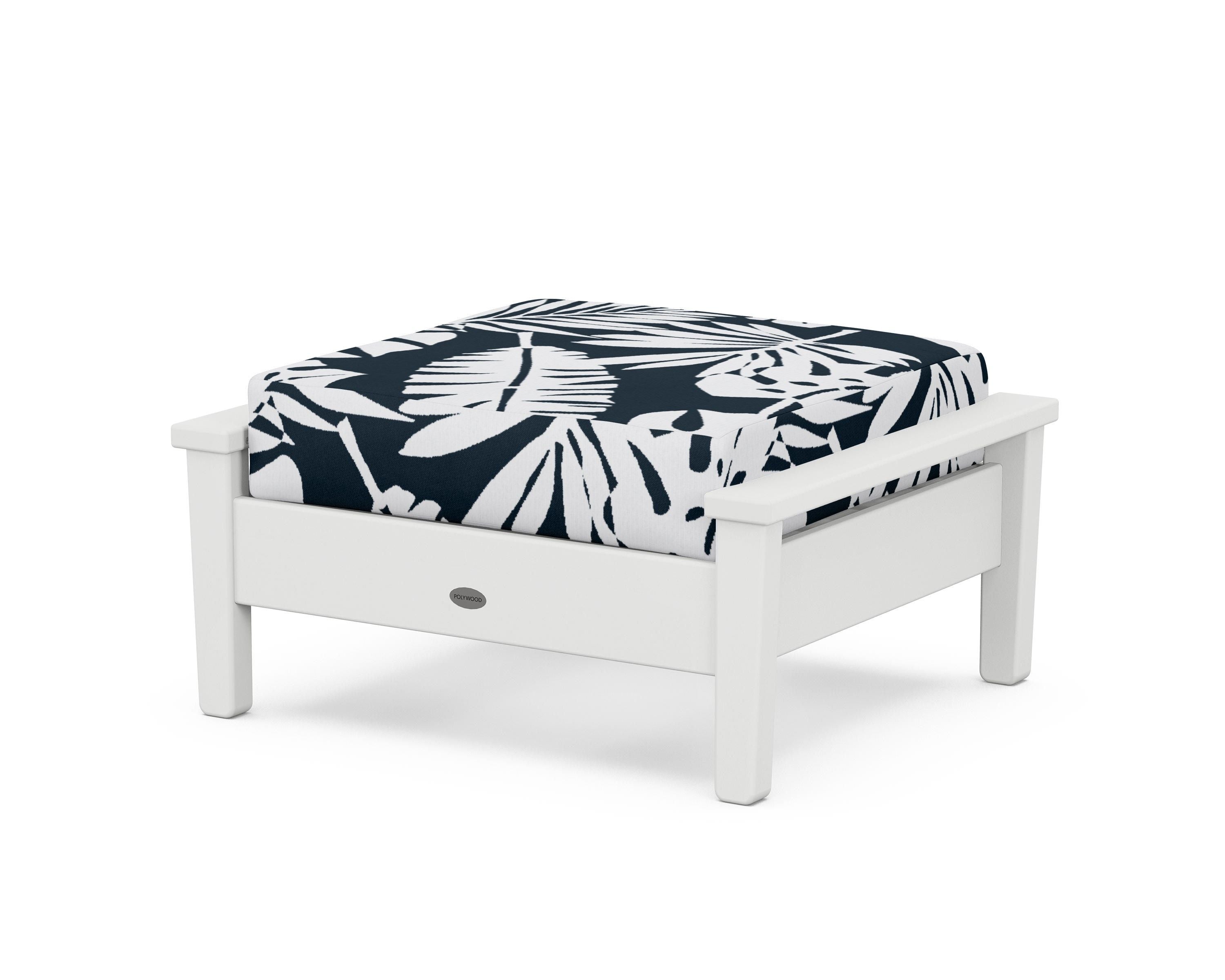 POLYWOOD® Prescott Deep Seating Ottoman in White / Leaf Marine Indigo