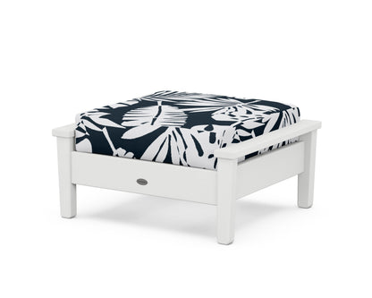 POLYWOOD® Prescott Deep Seating Ottoman in White / Leaf Marine Indigo