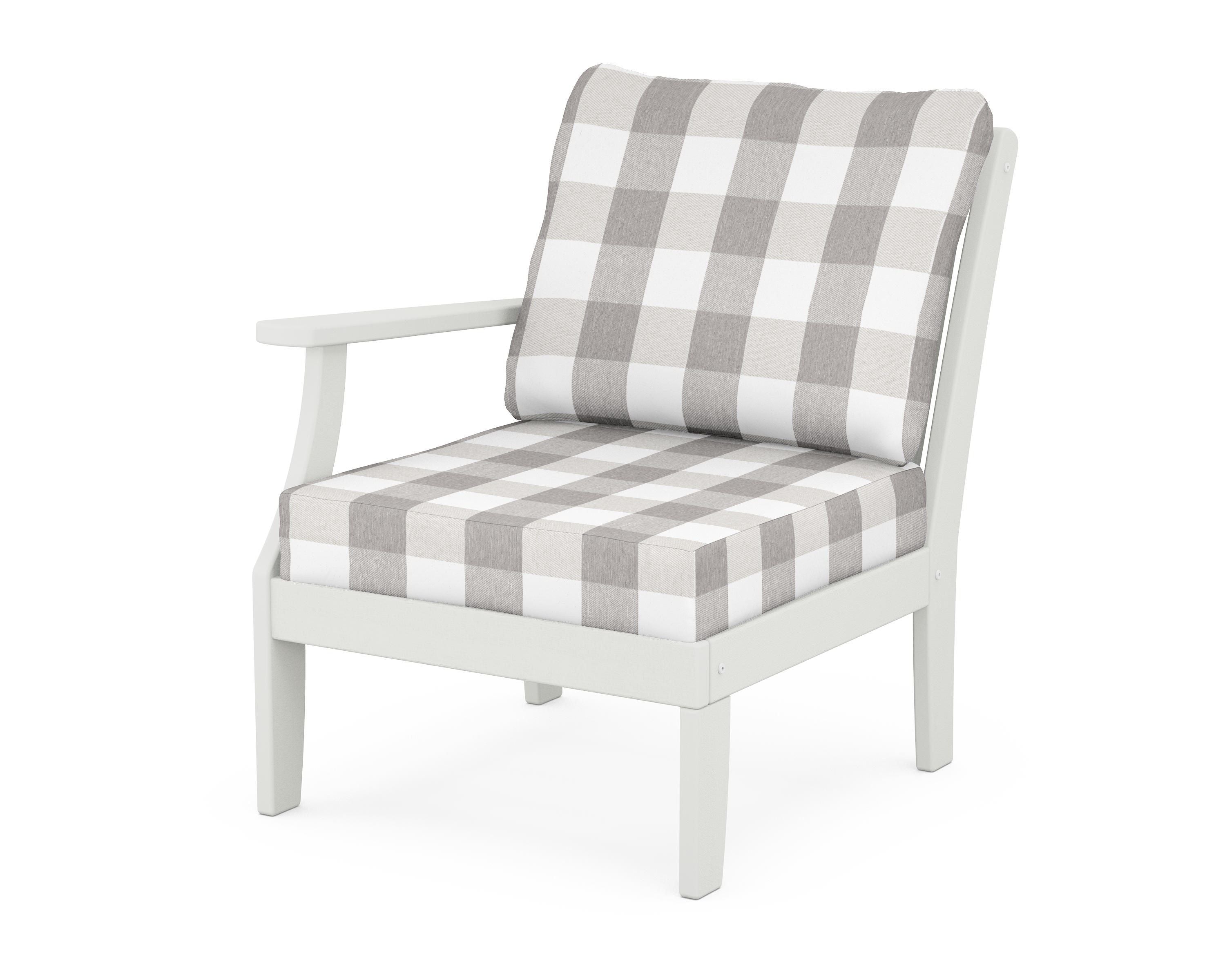 POLYWOOD® Braxton Modular Left Arm Chair in Vintage White / Buffalo Plaid Grey Mist