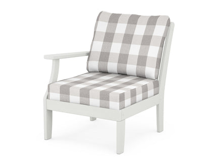 POLYWOOD® Braxton Modular Left Arm Chair in Vintage White / Buffalo Plaid Grey Mist
