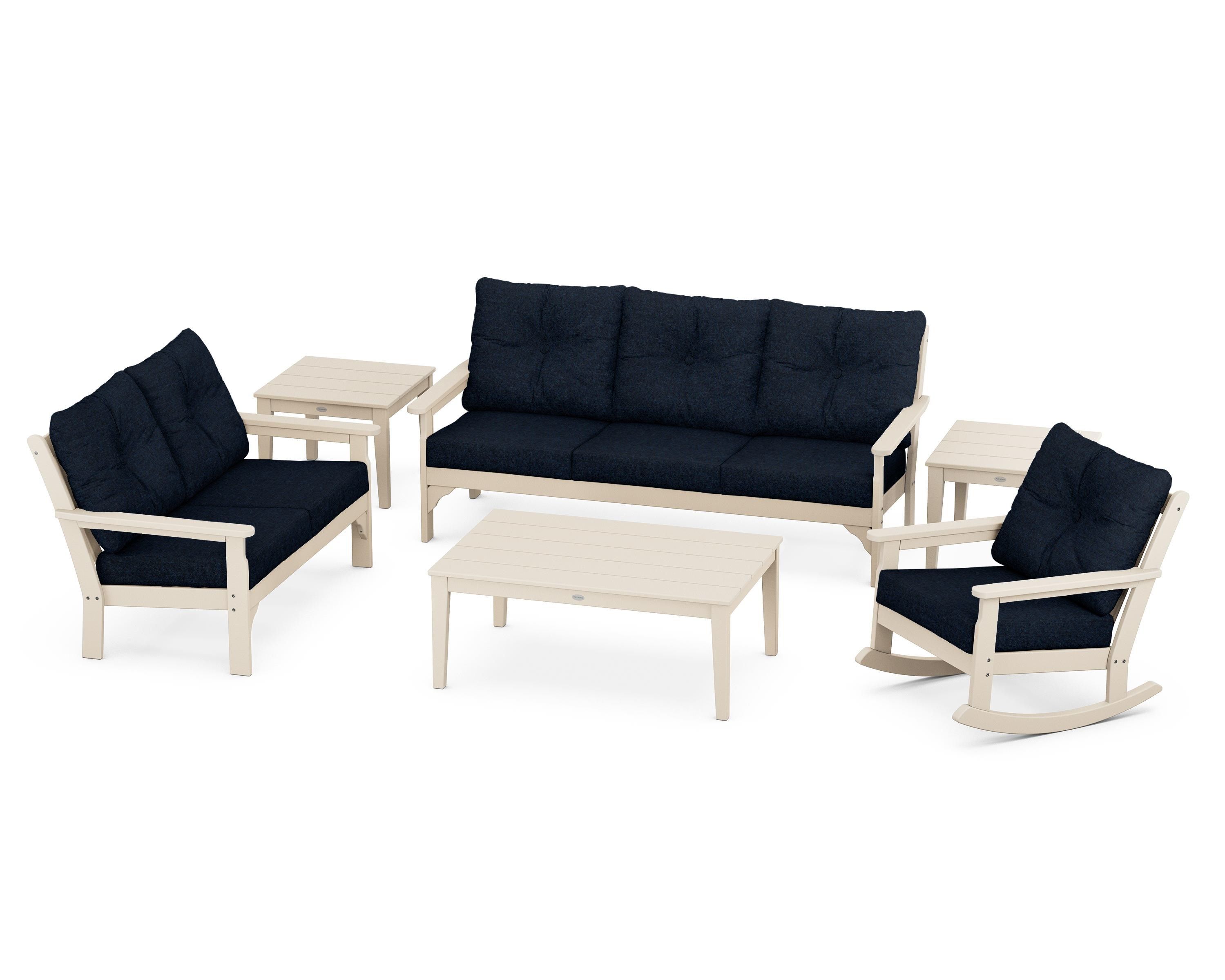 POLYWOOD® Vineyard 6-Piece Deep Seating Set in Sand / Marine Indigo