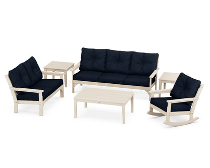 POLYWOOD® Vineyard 6-Piece Deep Seating Set in Sand / Marine Indigo