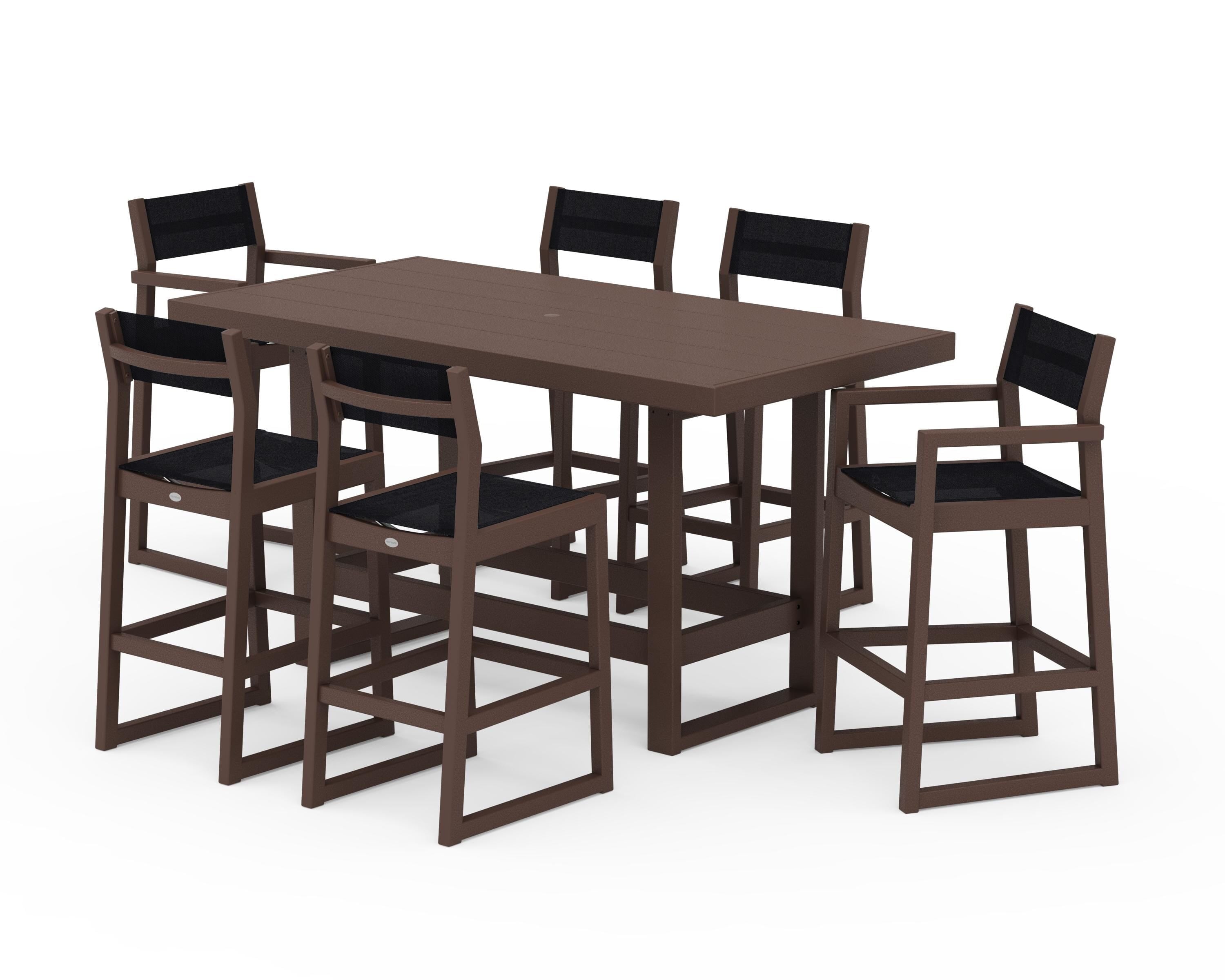 POLYWOOD® EDGE Sling 7-Piece Bar Table Set in Mahogany / Black Sling
