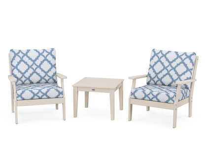 POLYWOOD® Braxton 3-Piece Deep Seating Set in Sand / Trellis Sky Blue
