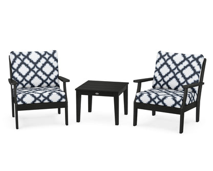 POLYWOOD® Braxton 3-Piece Deep Seating Set in Black / Trellis Marine Indigo