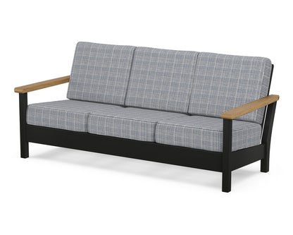 POLYWOOD® Harbour Deep Seating Sofa in Black / Natural / Houndstooth Sky Blue