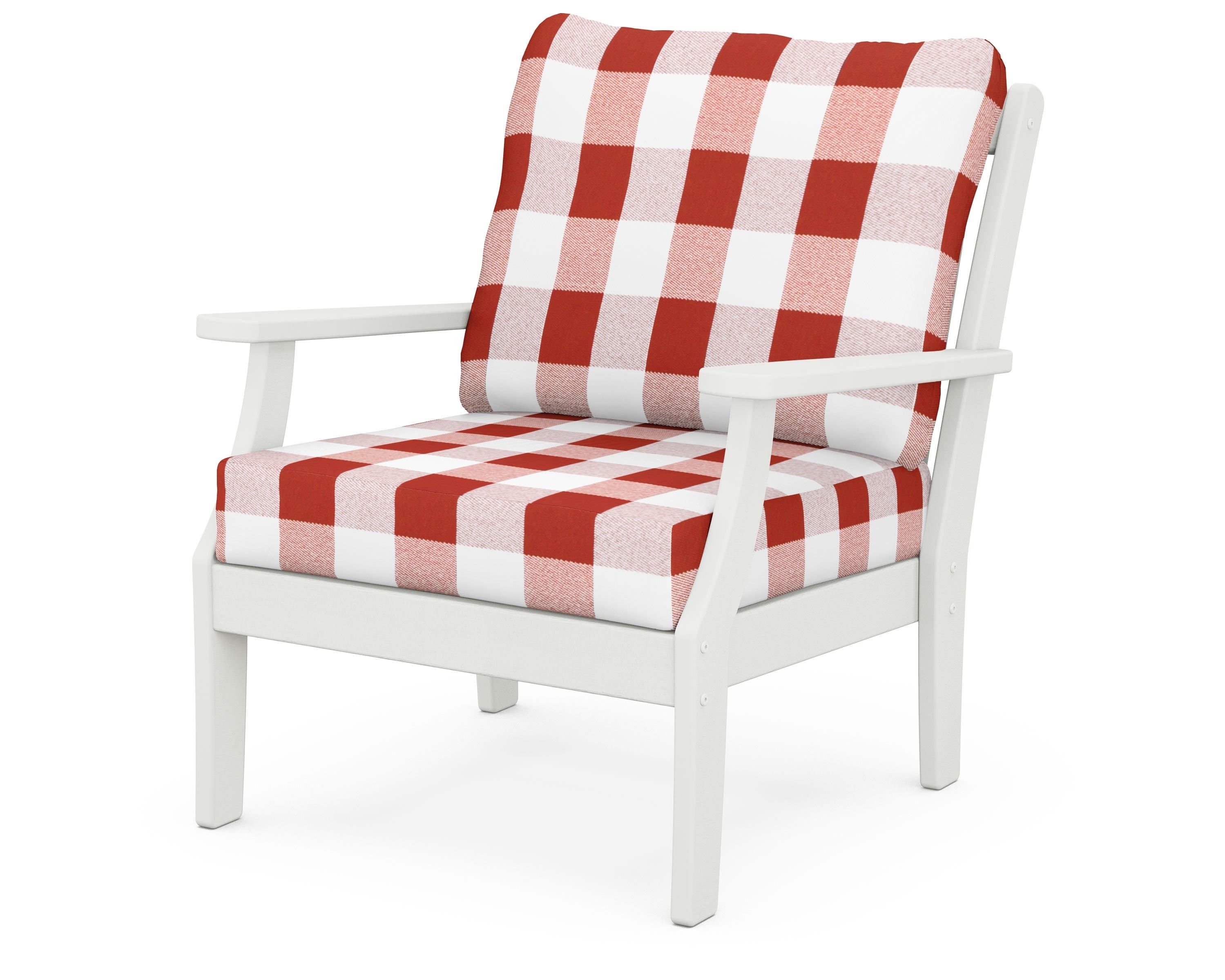 POLYWOOD® Braxton Deep Seating Chair in Vintage White / Buffalo Plaid Crimson