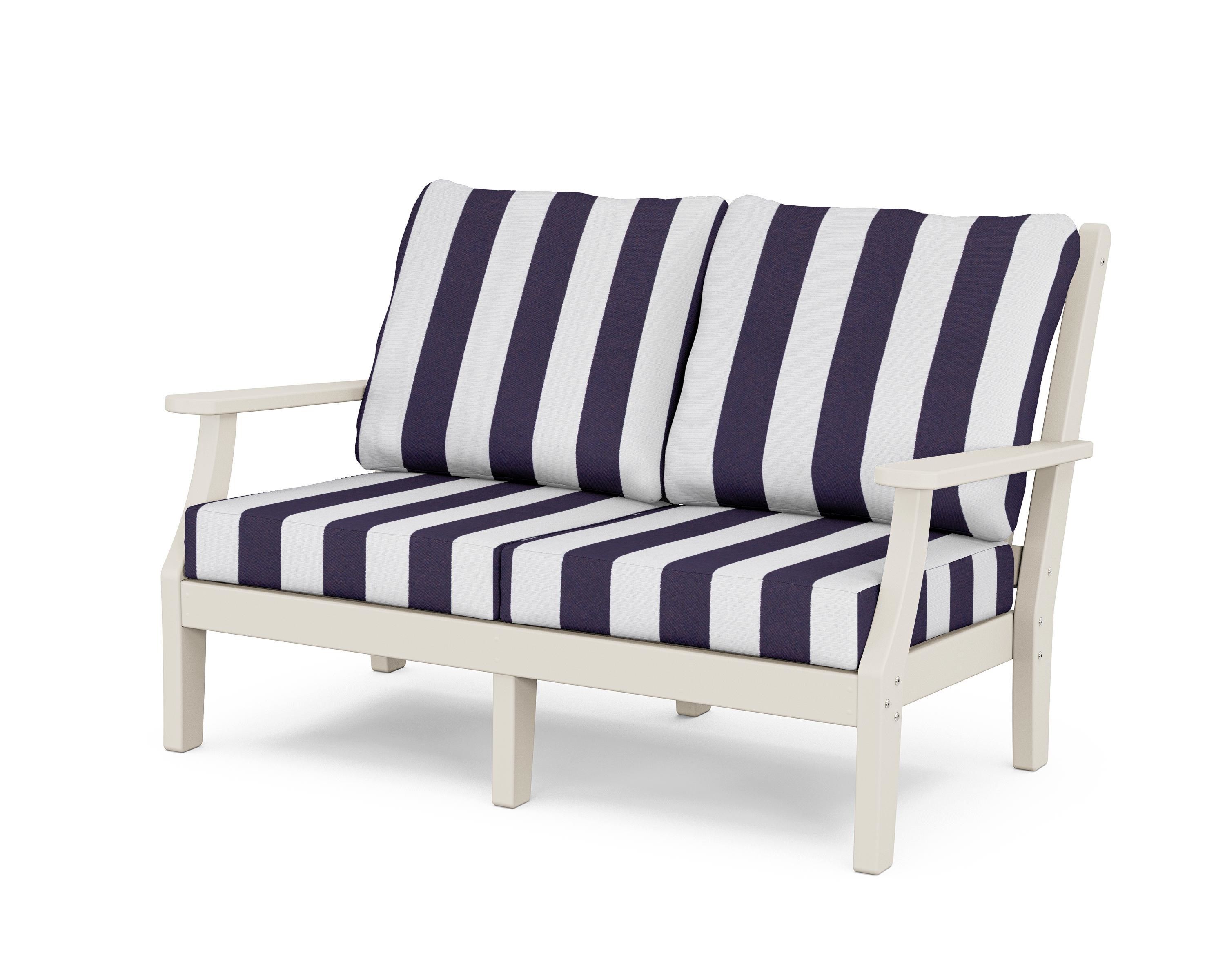 Country Living Wovendale Deep Seating Loveseat in Sand / Cabana Stripe Navy