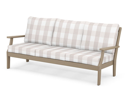 POLYWOOD® Braxton Deep Seating Sofa in Vintage Sahara / Buffalo Plaid Dune Burlap