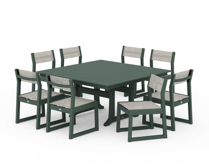 POLYWOOD® EDGE Sling Side Chair 9-Piece Farmhouse Trestle Dining Set in Green / Birch Sling