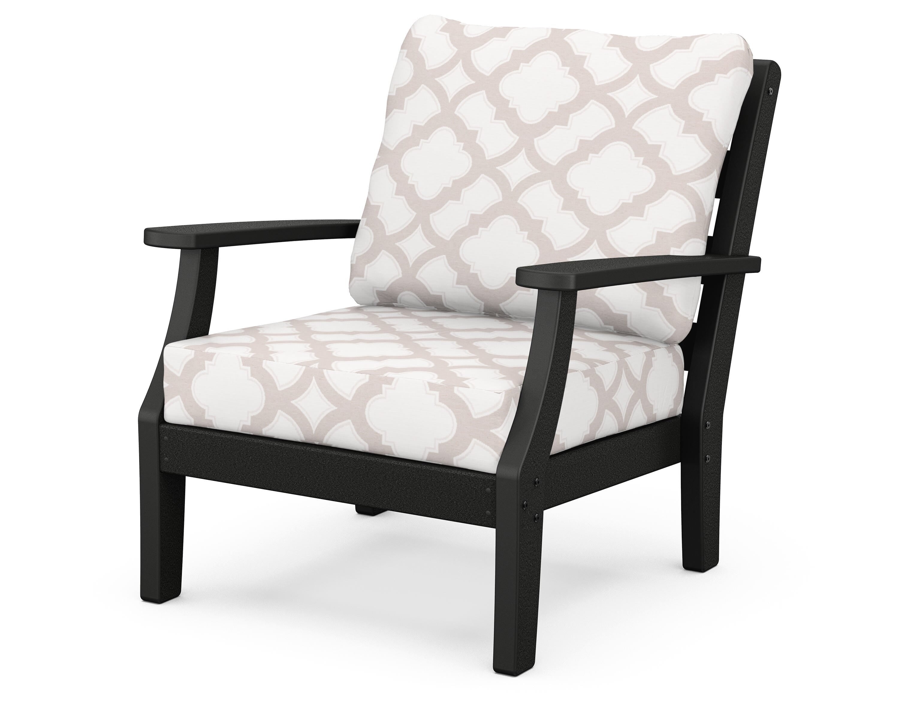 POLYWOOD® Chesapeake Deep Seating Chair in Black / Trellis Dune Burlap
