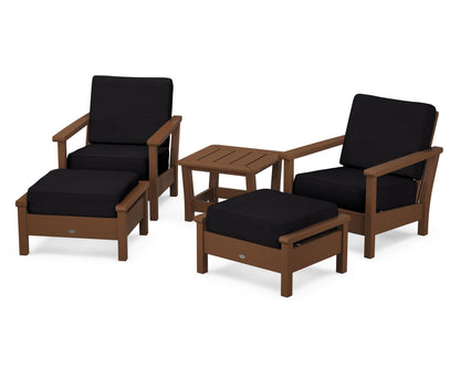 POLYWOOD® Harbour 5-Piece Deep Seating Chair Set in Teak / Midnight Linen